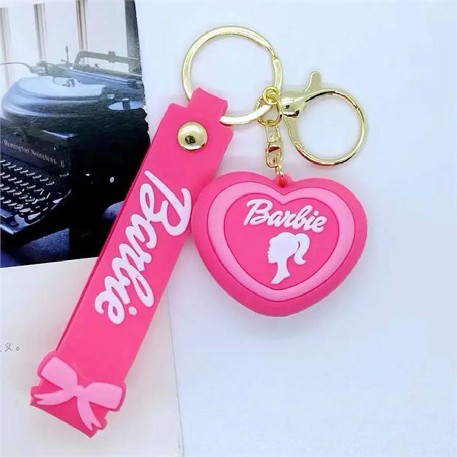 Fuşya Barbie Kalpli Silüet Logo Silikon Anahtarlık