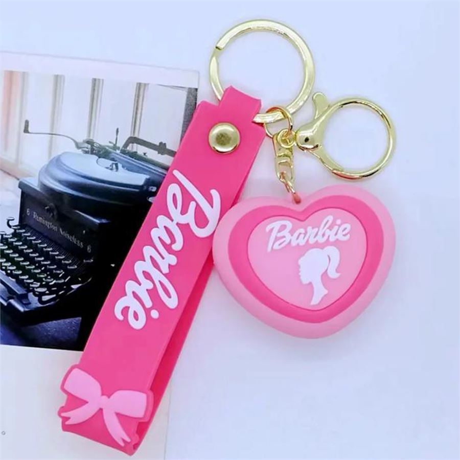 Pembe Barbie Kalpli Silüet Logo Silikon Anahtarlık