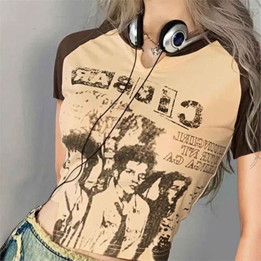 Bej Grunge Rockmore Raglan Yarım T-shirt