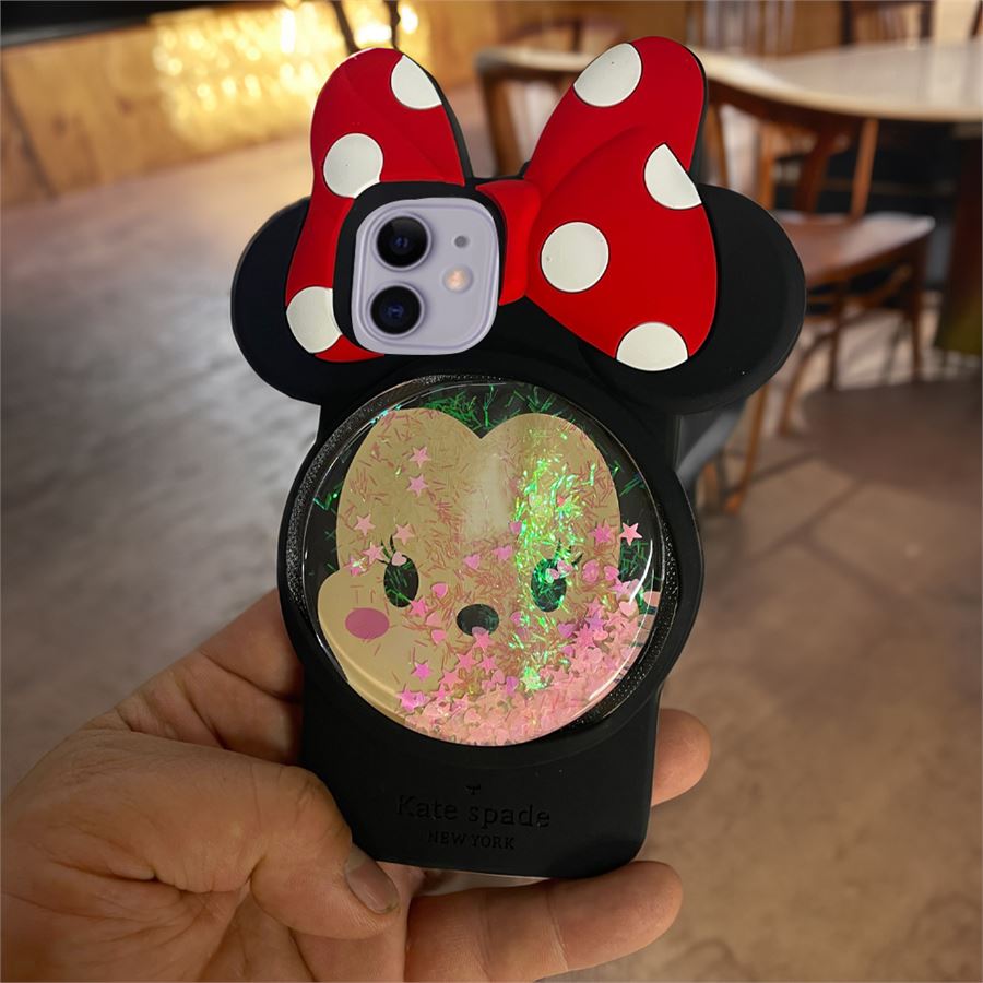 Siyah Minnie Mouse Face Yıldız Simli İphone Telefon Kılıfları