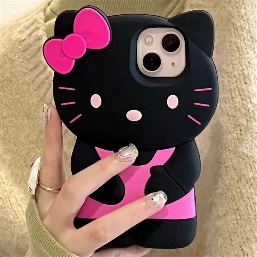 Siyah Üzerine Pembe Hello Kitty İphone Telefon Kılıfları
