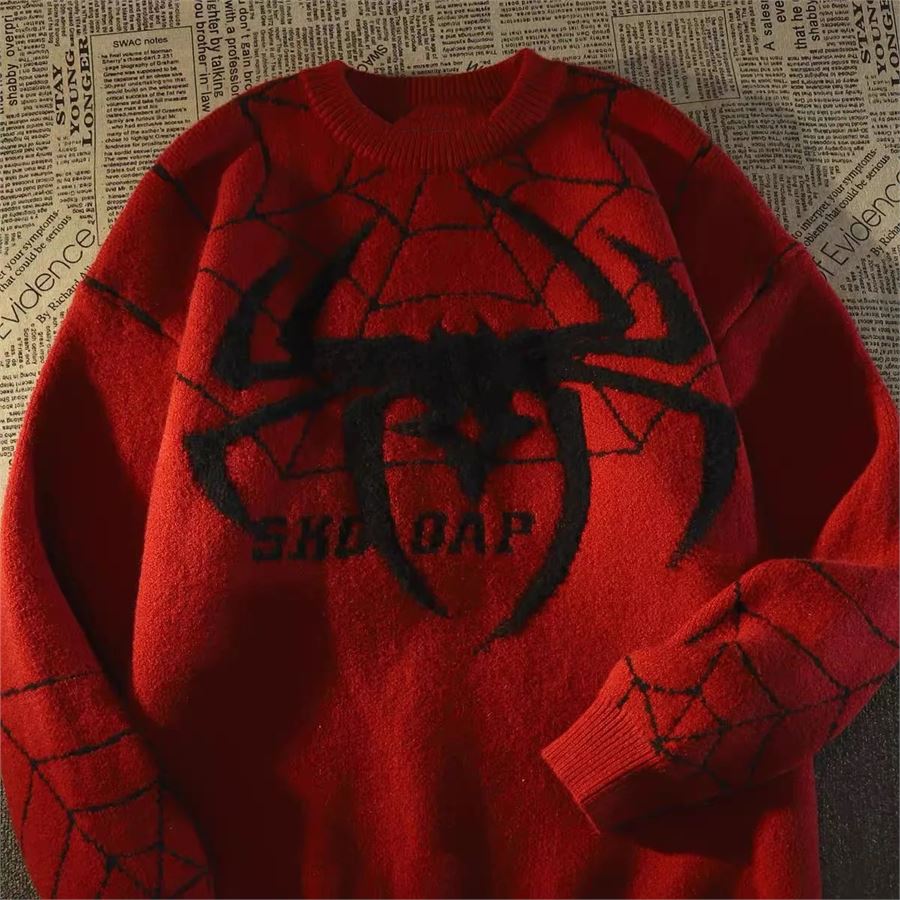 Kırmızı Spider-Man Örümcek Ağı Oversize Kazak