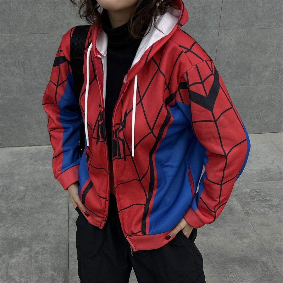 Spiderman Cosplay Fermuarlı (Unisex) Kapüşonlu Sweatshirt