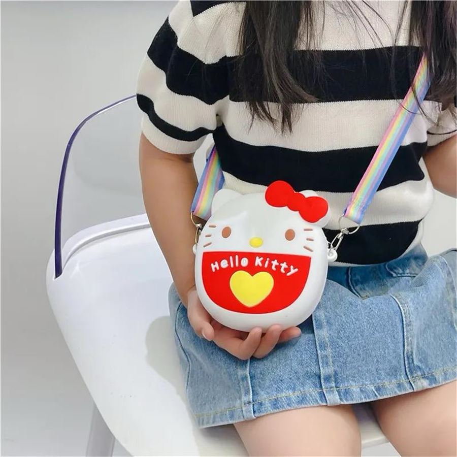 Beyaz Hello Kitty Heart Ball Silikon Askılı Çanta