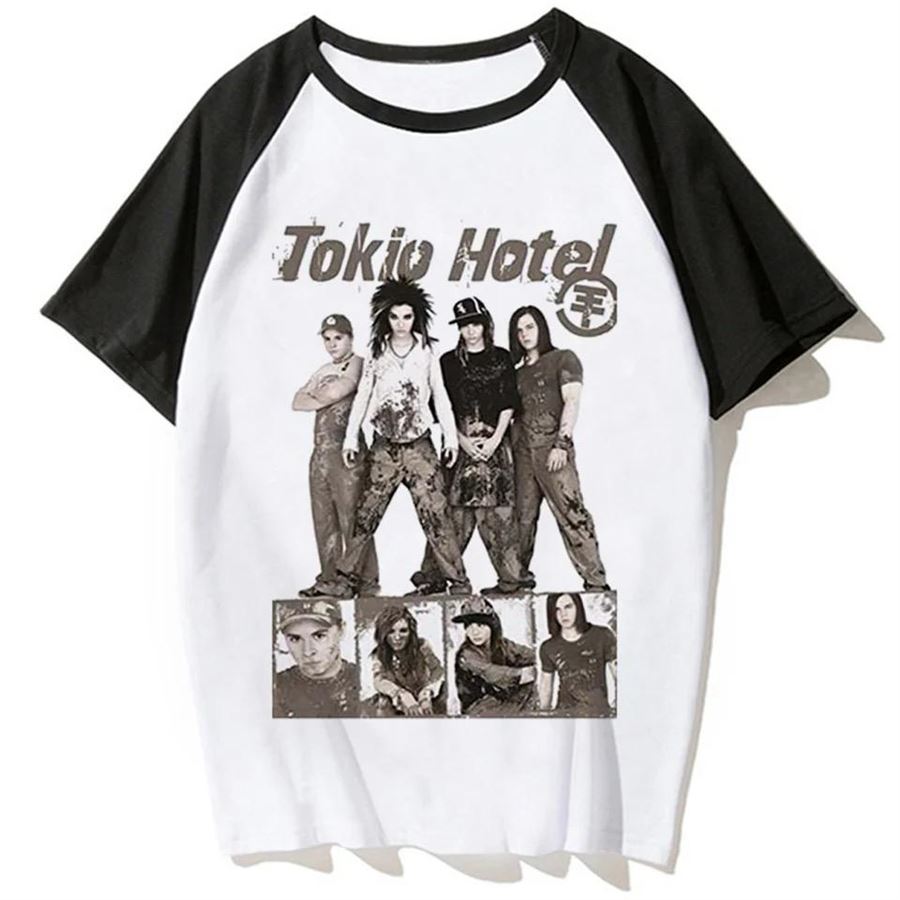Beyaz Siyah Kollu Tokio Hotel Group Face T-Shirt 
