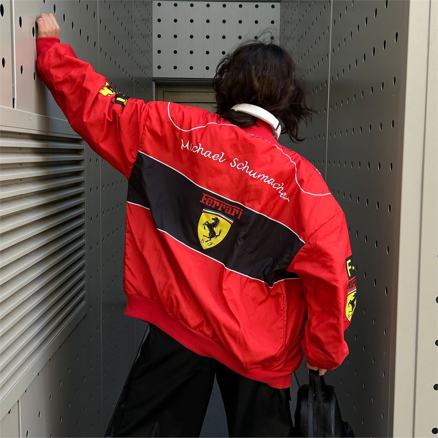 Yeni Kırmızı F1 Ferrari Racing Retro Unisex Bomber Ceket