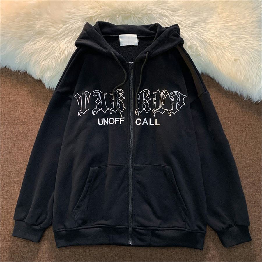 Yeni Unoffcall Siyah (Unisex) Fermuarlı Kapüşonlu Sweatshirt