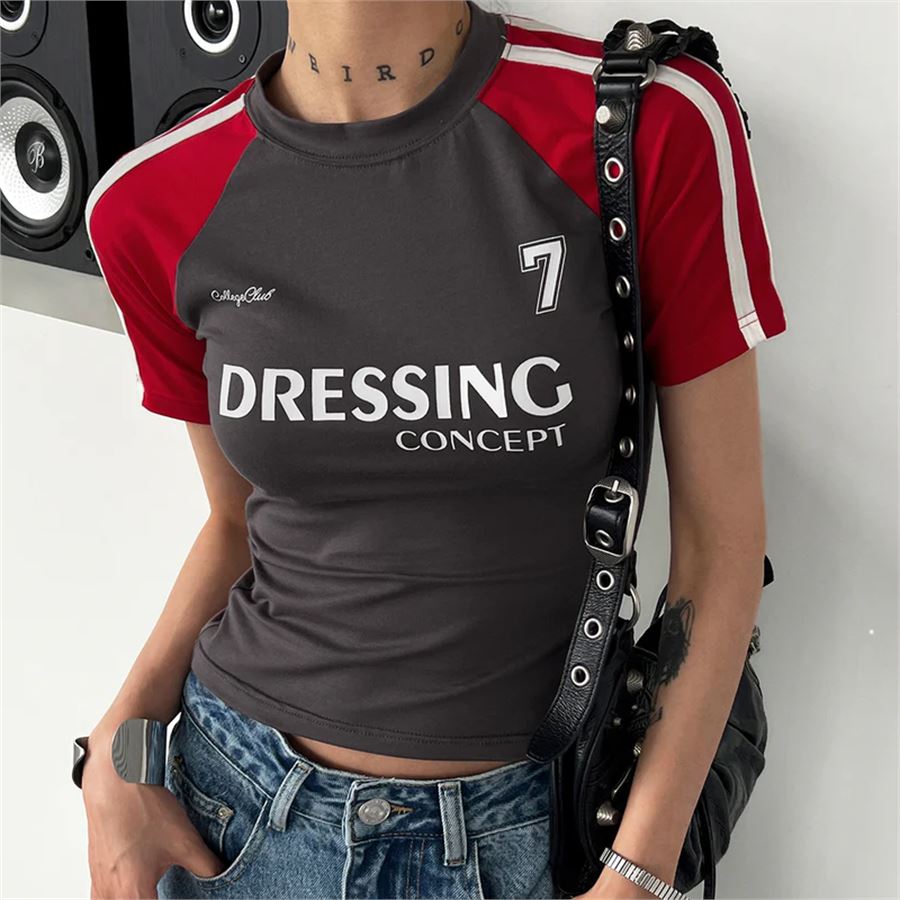 Gri Dressing Concept 7 Kırmızı Raglan Kısa Kollu Crop