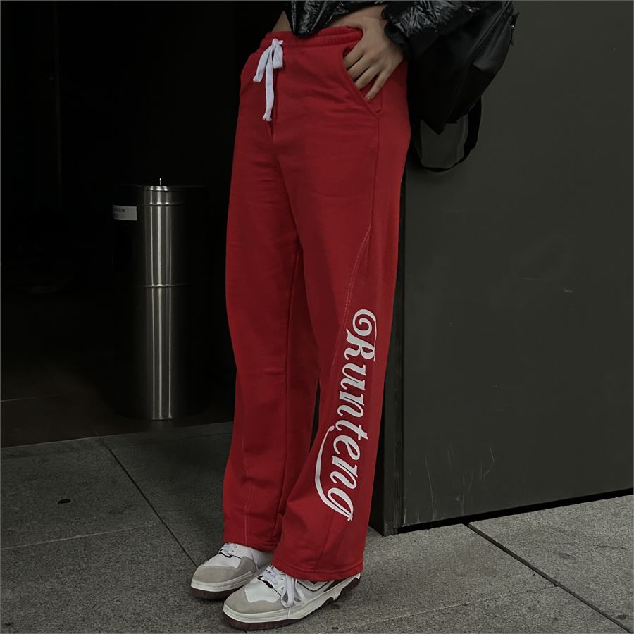 Kırmızı Ters Dikiş Şerit Detaylı Runteng Pantolon