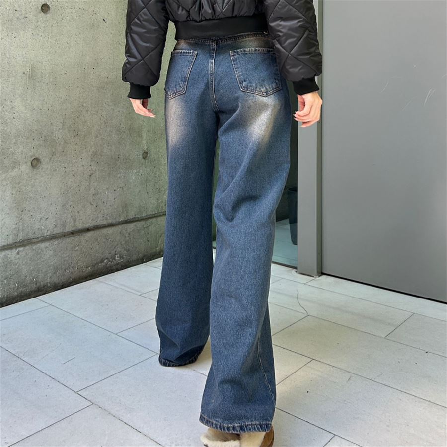Kahverengi Yıkamalı Vintage Lacivert Kot Pantolon