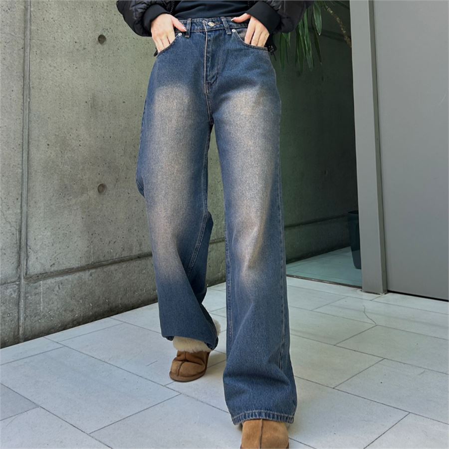 Kahverengi Yıkamalı Vintage Lacivert Kot Pantolon