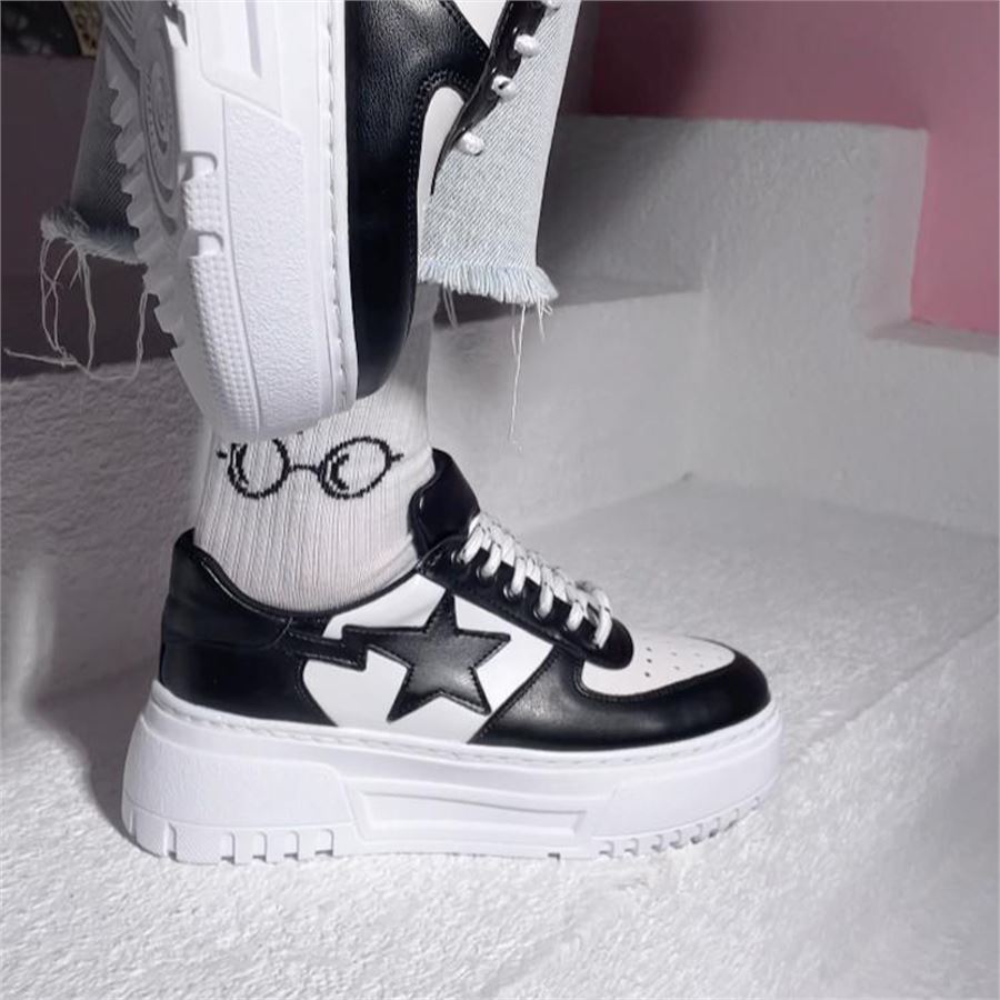 Siyah Star Yüksek Taban Bağcıklı Sneaker Ayakkabı